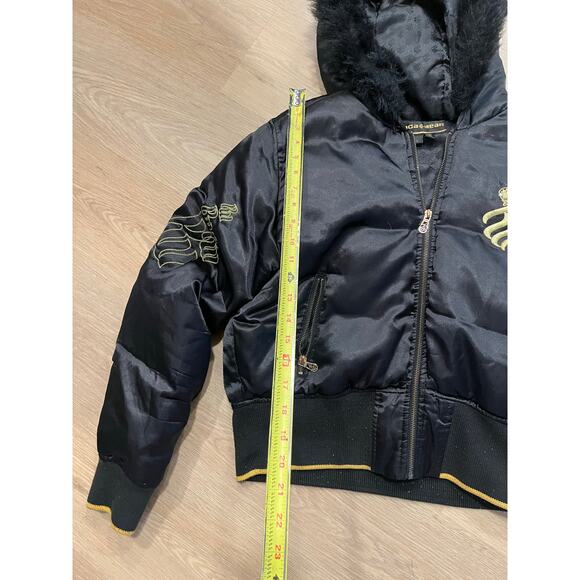 Rocawear Women's Size L Jacket Vintage Y2K Logo Embroidered Cropped Hooded Fur - Picture 6 of 7